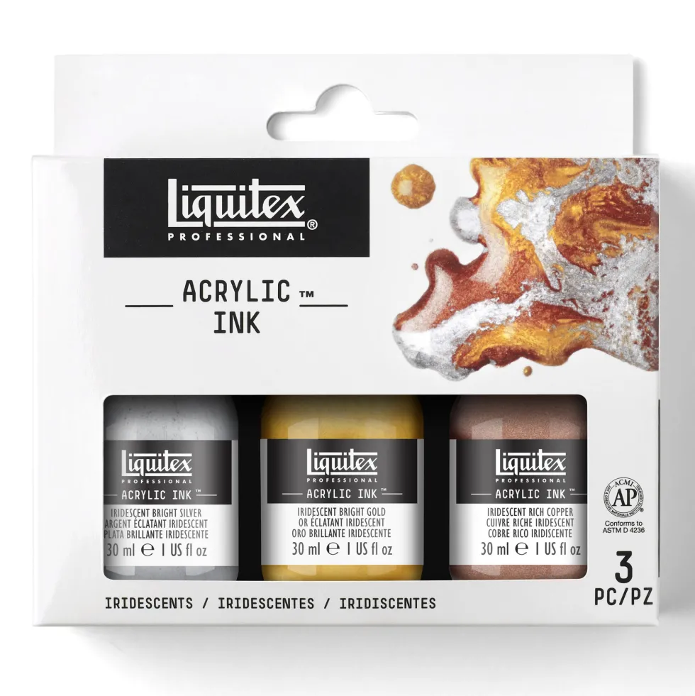 Zestaw tuszów akrylowych Iridescent - Liquitex - 3 kolory x 30 ml