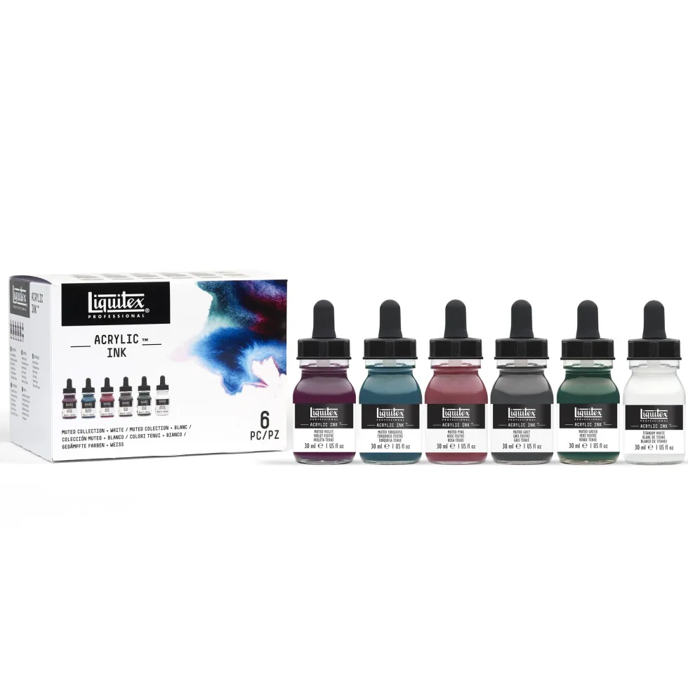 Zestaw tuszów akrylowych Muted Colors - Liquitex - 6 kolorów x 30 ml