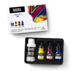 Zestaw tuszów akrylowych z medium do pouringu - Liquitex - Primary Colors, 3 x 30 ml