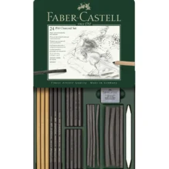 Zestaw węgli rysunkowych Pitt w kasecie metalowej - Faber-Castell - 24 szt.