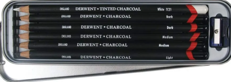 Zestaw węgli w kredce w metalowym etui - Derwent - 6 szt.