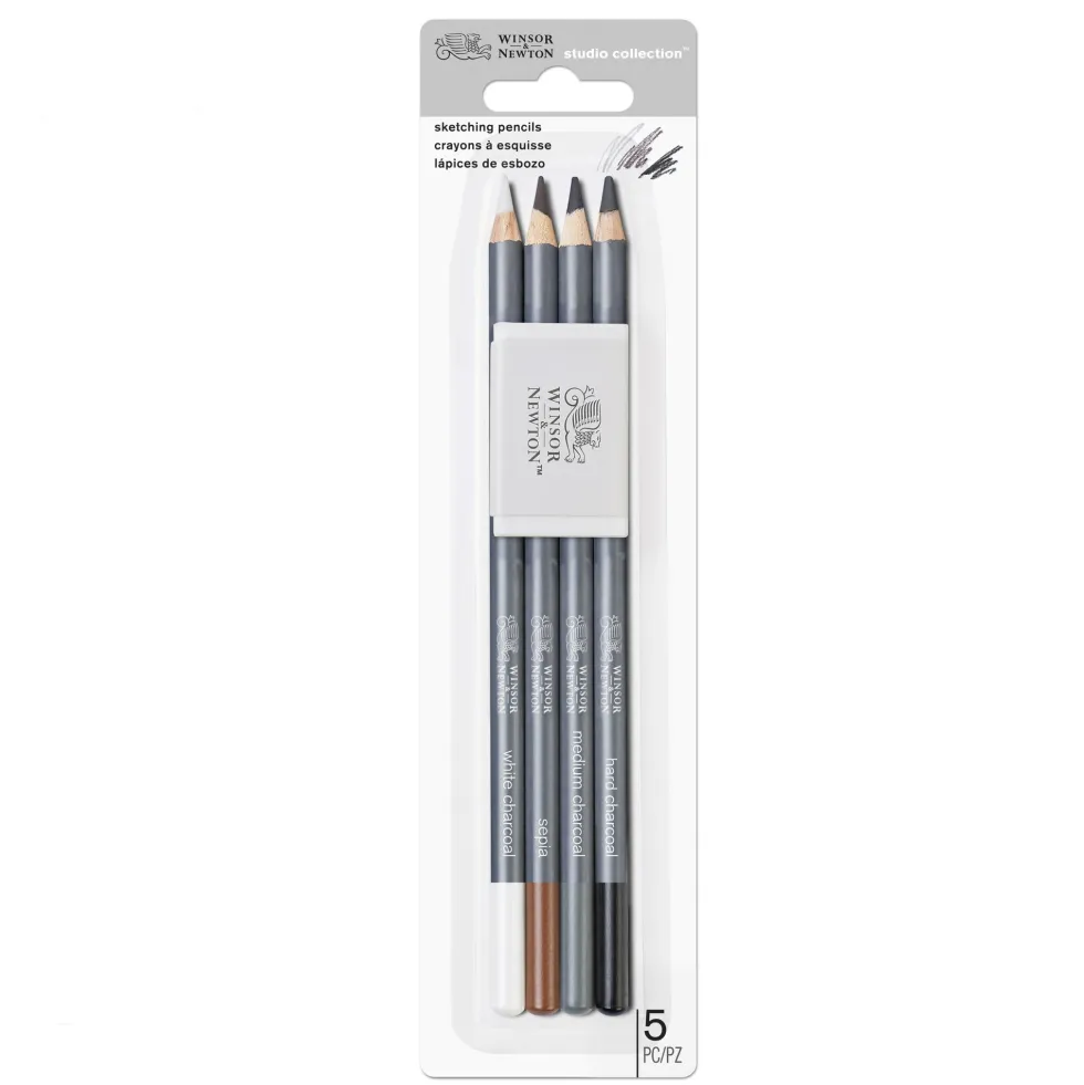 Zestaw węgli w ołówku Studio Collection z gumką - Winsor & Newton - 5 szt.