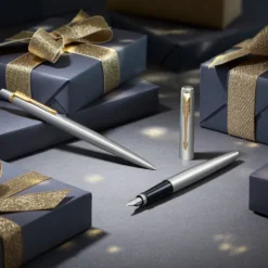 Zestaw z piórem wiecznym i długopisem Jotter w etui - Parker - Stainless Steel GT